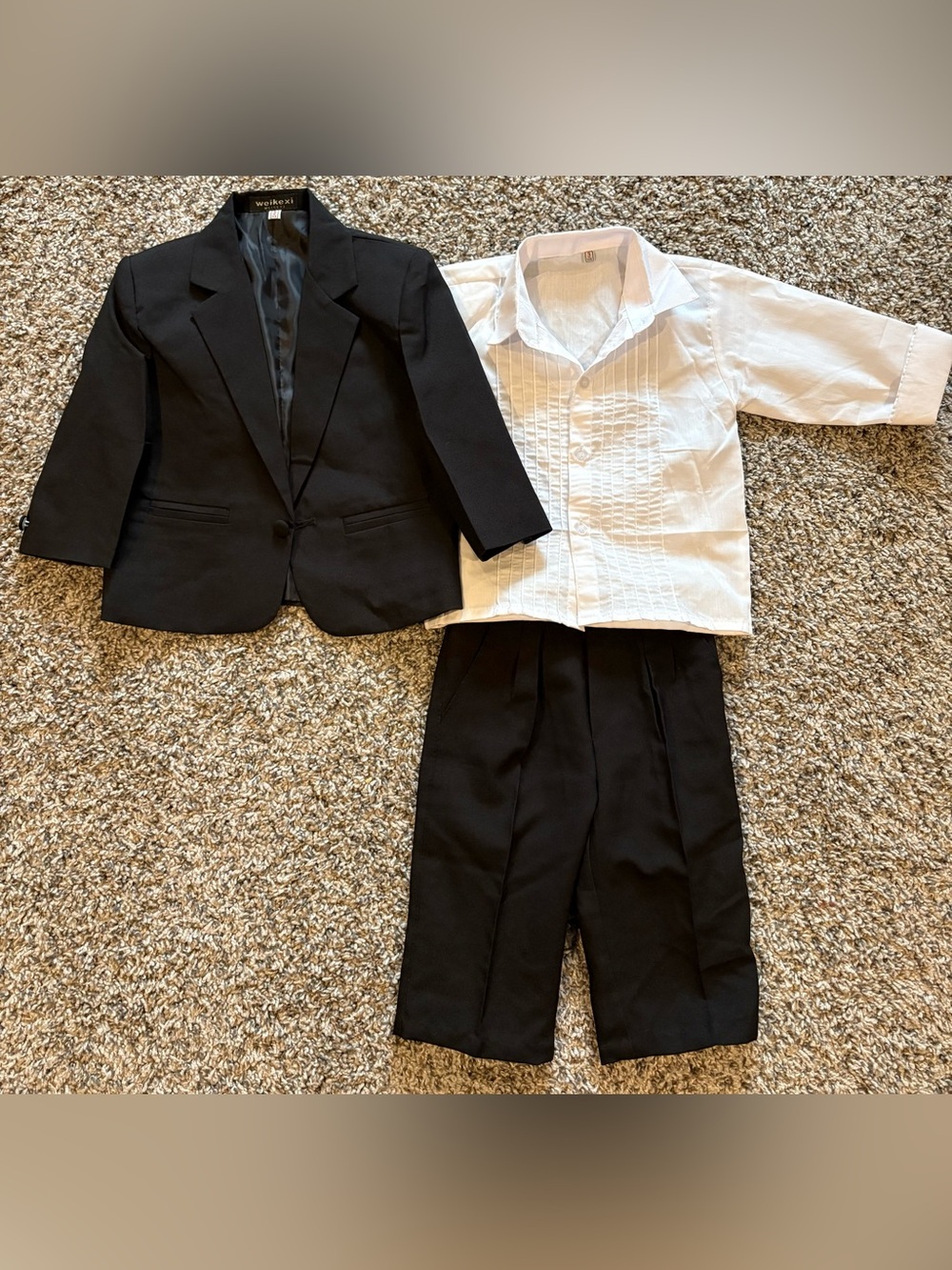 Boys 3T Black Suit Jacket, Pants & Shirt Ring Bearer Weikexi